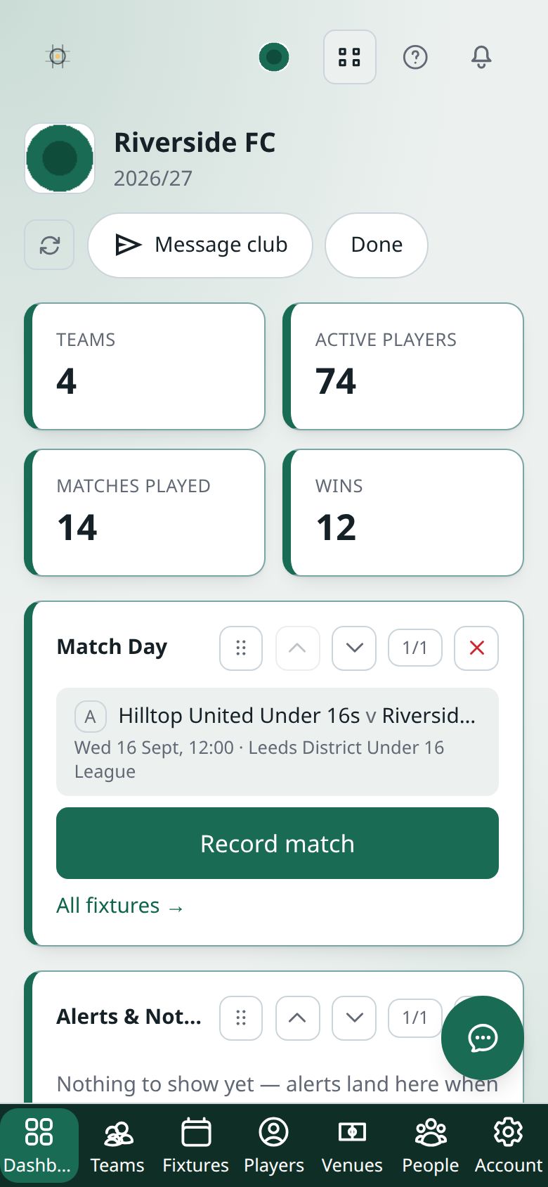 The dashboard in Customise mode: each widget has a drag handle, up and down arrows, a width button and a cross, and Customise has become Done